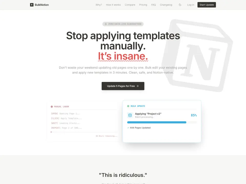 BulkNotion landing page