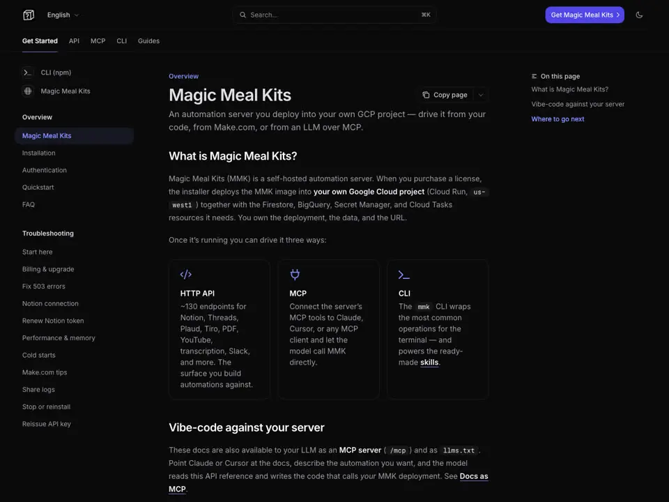 Magic Meal Kits documentation overview page